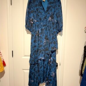 Taylor Deep Teal Floral Ruffle Midi Dress